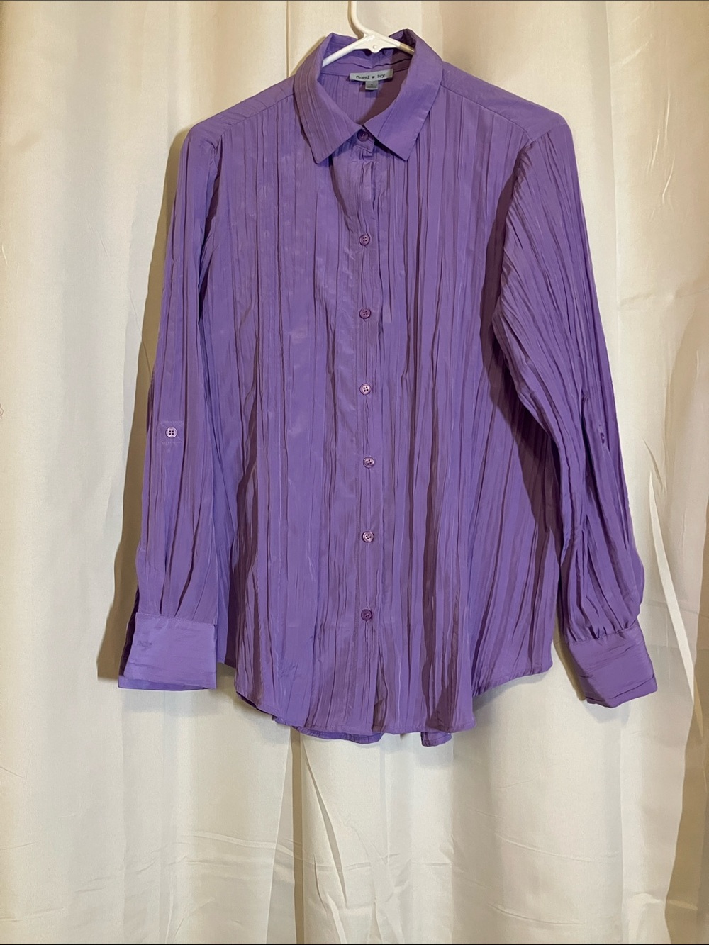 Pleated Lavender Button-Up Blouse by Floral & Ivy